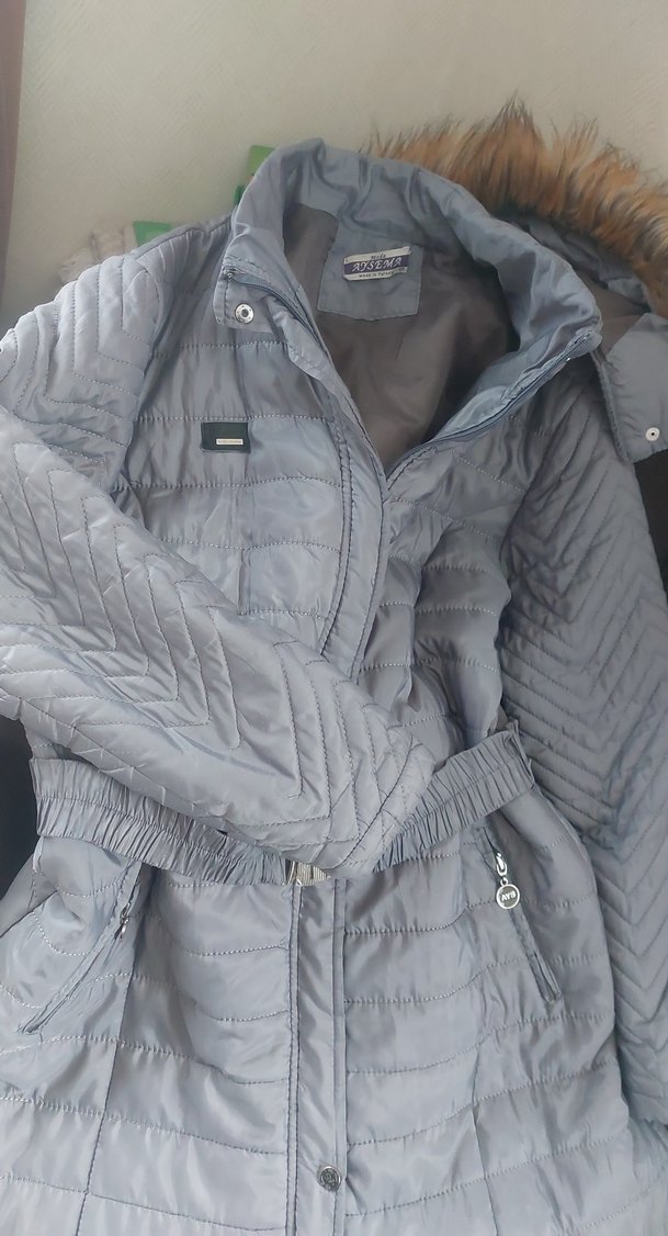 Gri Uzun Kadın Kışlık Kemerli Mont - Görsel 3