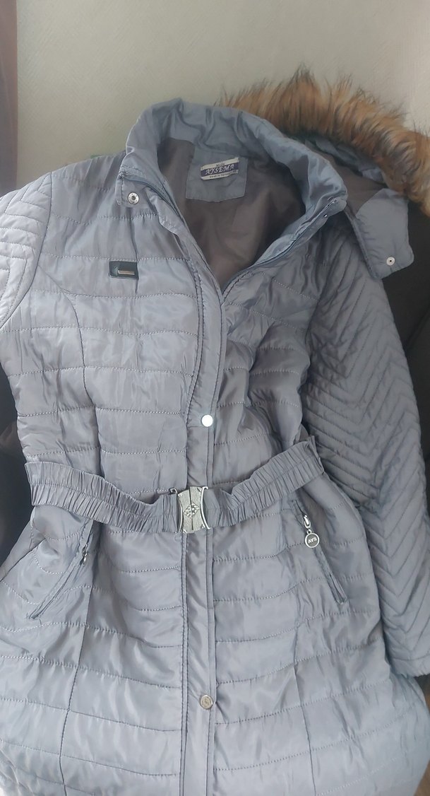 Gri Uzun Kadın Kışlık Kemerli Mont - Görsel 2