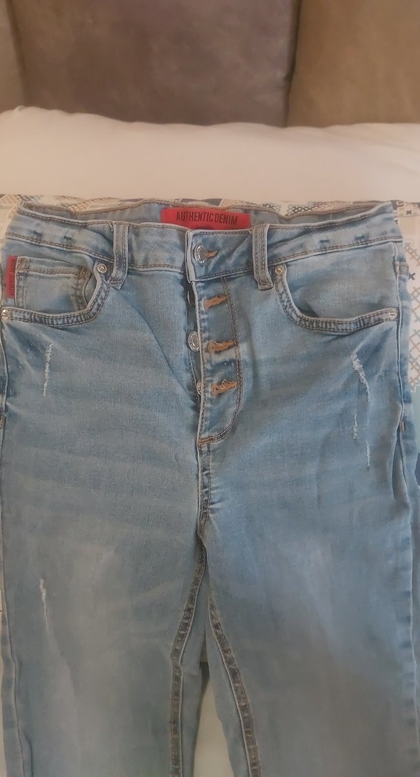 Düğmeli Mavi Kadın Normal Boy Jean - Görsel 2