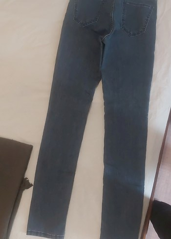 Kadın Gri Kot Pantolon, Kemerli, Midi Boy - Görsel 7