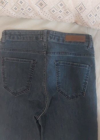 Kadın Gri Kot Pantolon, Kemerli, Midi Boy - Görsel 8