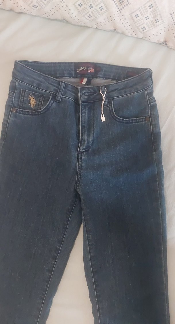 Kadın Gri Kot Pantolon, Kemerli, Midi Boy - Görsel 2