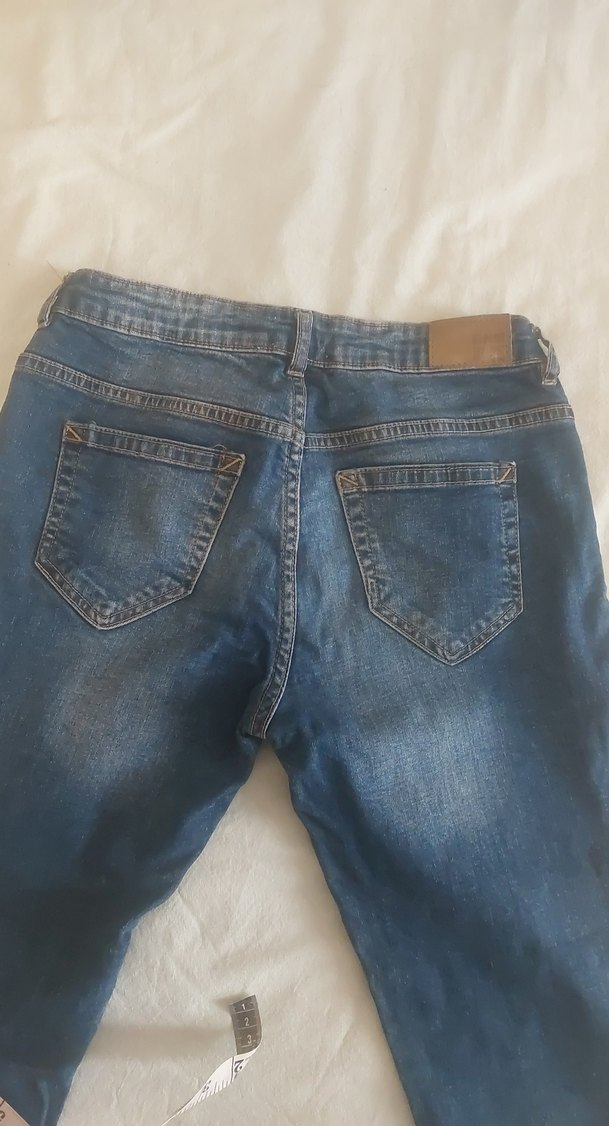 Kadın Lacivert Midi Boy Kemerli Denim Pantolon - Görsel 4
