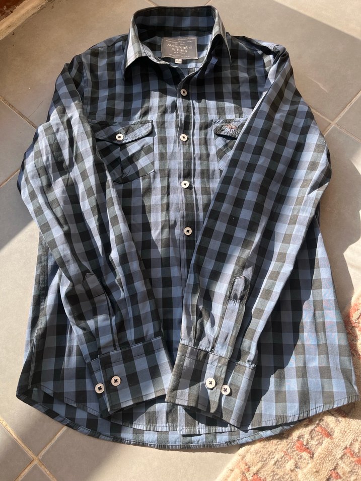 Mavi siyah Ekose uzun  Kollu Erkek Gömlek - Görsel 2