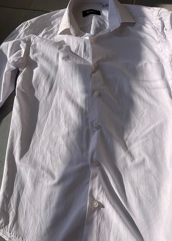 Düğmeli Beyaz Keten Erkek Gömlek - Görsel 2