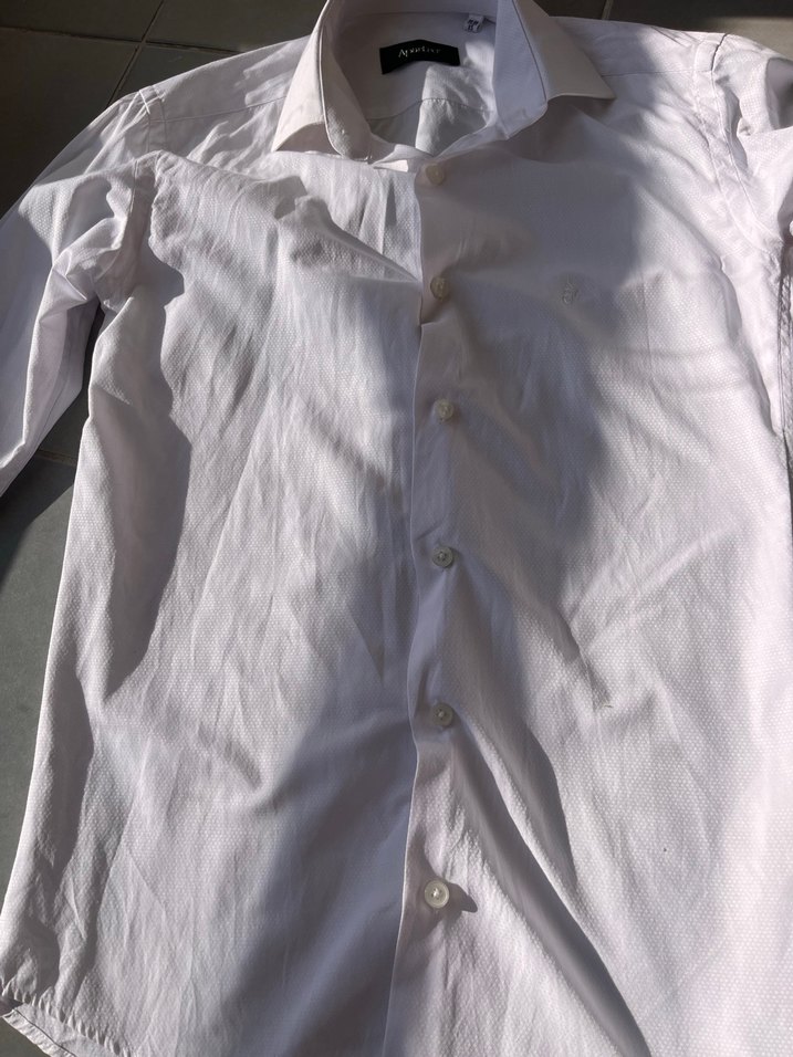 Düğmeli Beyaz Keten Erkek Gömlek - Görsel 2