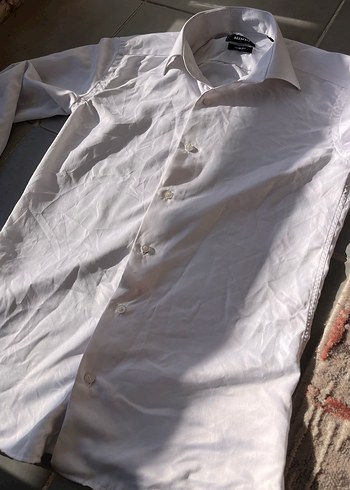 Slim fit Beyaz uzun Kollu keten Gömlek - Görsel 2