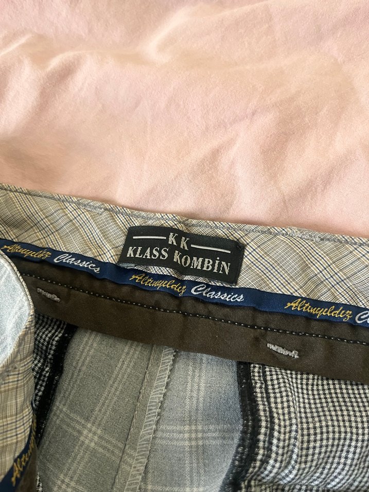 Düğmeli Gri erkek Kumaş Pantolon - Görsel 4