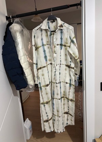 Massimo Dutti Uzun Kollu Kadın Keten Gömlek elbise