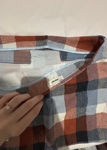 Kadın Çok Renkli Kareli Midi Triko Etek - Görsel 2