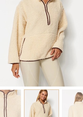 Trendyol & Milla Ekru Peluş Örme Spor Sweatshirt