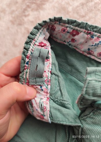 6-9 Ay Beden yeşil Renk Nakışlı, Düğmeli Yeşil Kız Çocuk Pantolonu