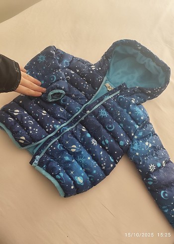 Mavi Baskılı Fermuarlı Erkek Çocuk Mont