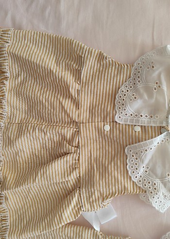 Kız Çocuk Bej Nakışlı Fırfırlı Elbise - Görsel 5