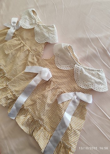 Kız Çocuk Bej Nakışlı Fırfırlı Elbise - Görsel 2