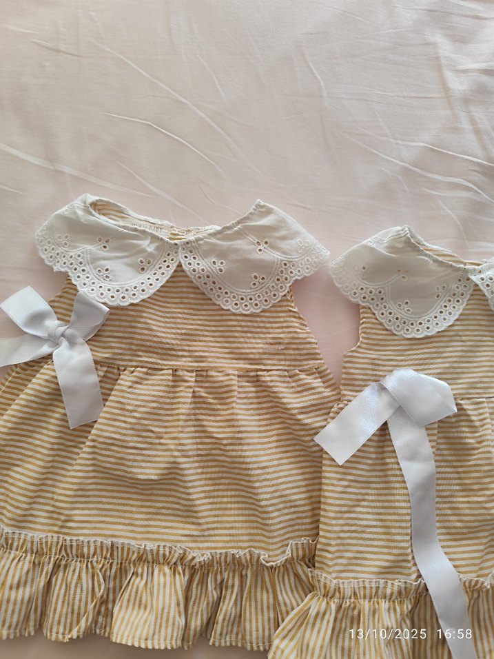 Kız Çocuk Bej Nakışlı Fırfırlı Elbise - Görsel 3