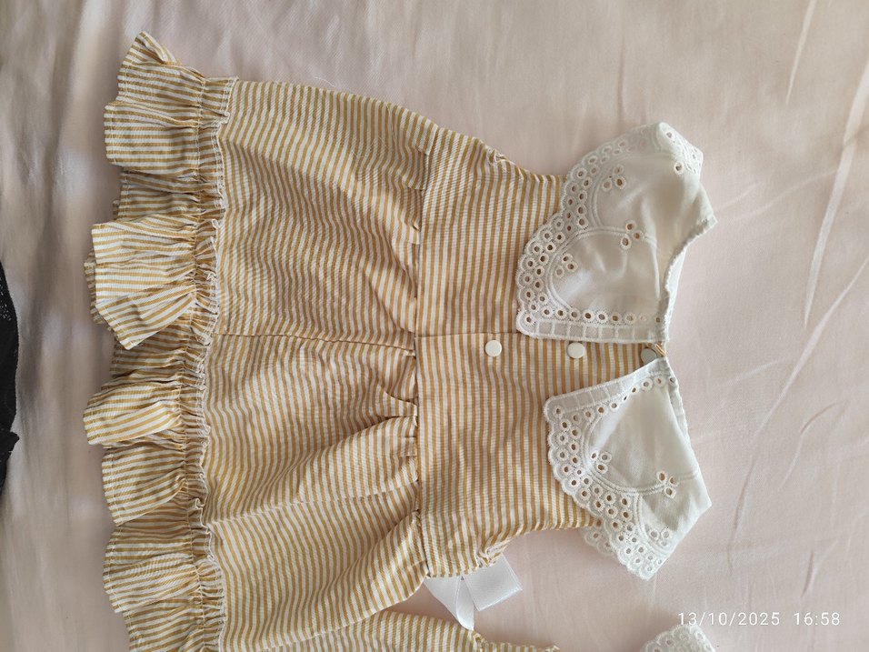 Kız Çocuk Bej Nakışlı Fırfırlı Elbise - Görsel 5