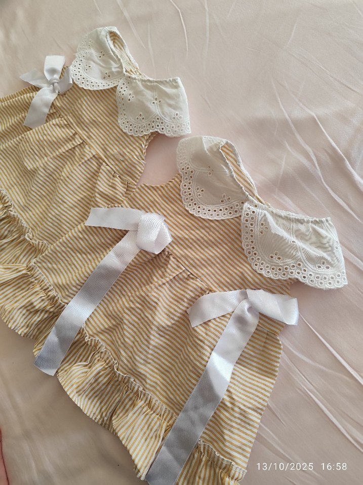 Kız Çocuk Bej Nakışlı Fırfırlı Elbise - Görsel 2