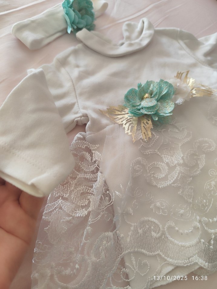 Beyaz Nakışlı Dantel Kız Elbisesi - Görsel 2