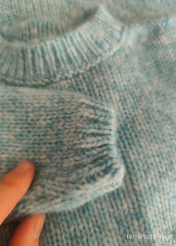 Çocuk Turkuaz Örgü Basic Kazak - Görsel 4