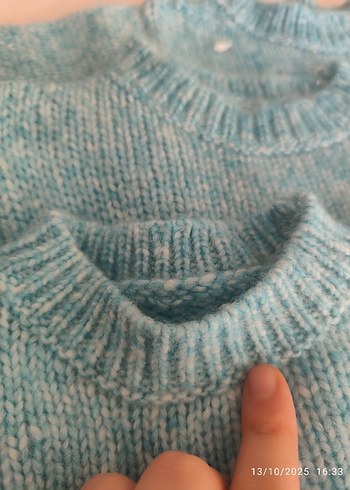 Çocuk Turkuaz Örgü Basic Kazak - Görsel 3