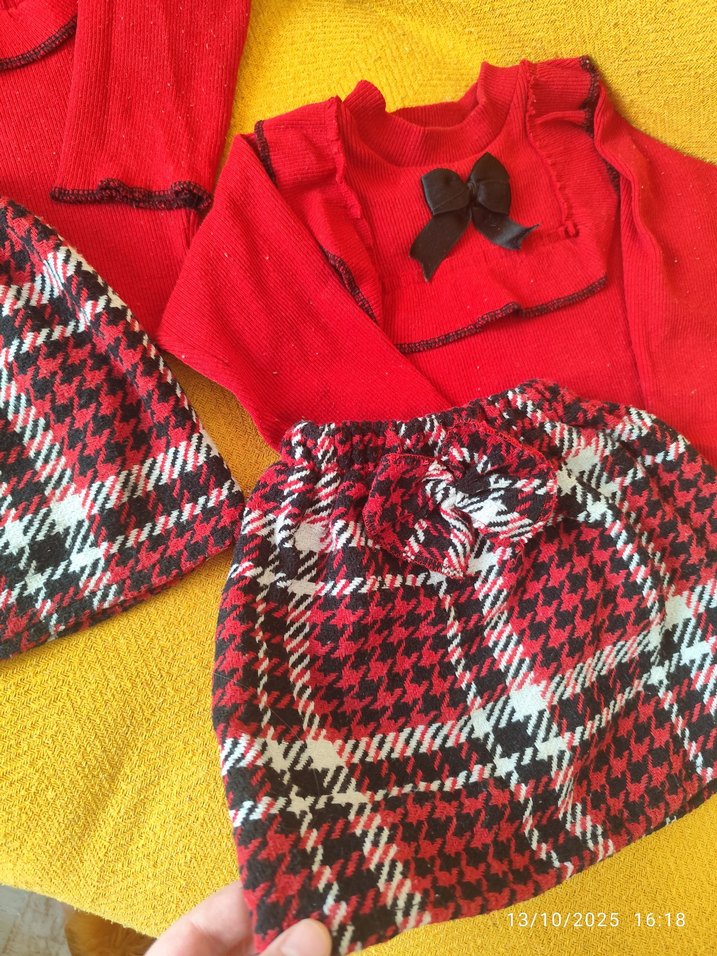 Kız Çocuk Kırmızı Fırfırlı Sweatshirt ve Etek Takımı - Görsel 2