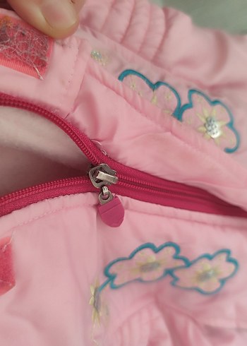 Kız Çocuk Pembe Nakışlı Kapüşonlu Mont - Görsel 7