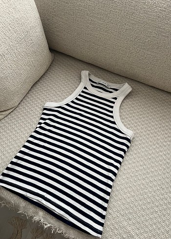 Mango Çizgili Kadın Kolsuz Triko Atlet - Görsel 3