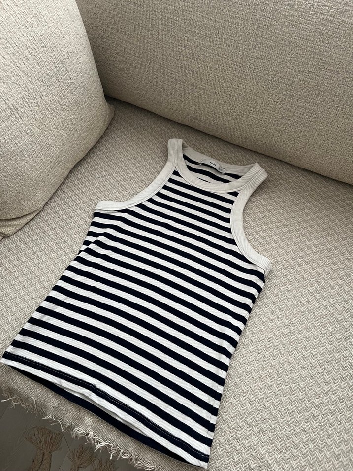 Mango Çizgili Kadın Kolsuz Triko Atlet - Görsel 3