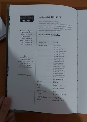 Medeni Hukuk Kitabı tan tahsin zapata, 27. Baskı - Görsel 2