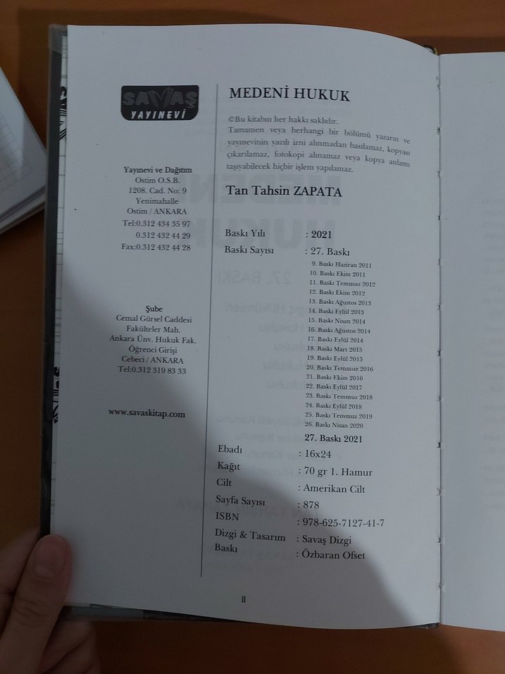 Medeni Hukuk Kitabı tan tahsin zapata, 27. Baskı - Görsel 2