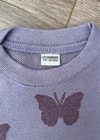 LC Waikiki Kelebek Desenli mor Triko Kız Kazak