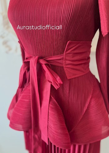 Bordo Piliseli Uzun Kadın Tunik - Görsel 3