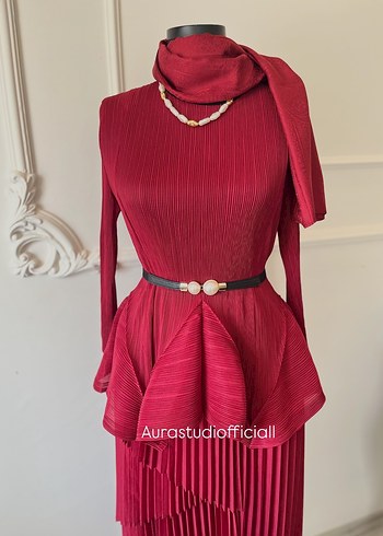 Bordo Piliseli Uzun Kadın Tunik - Görsel 5