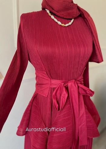 Bordo Piliseli Uzun Kadın Tunik - Görsel 4