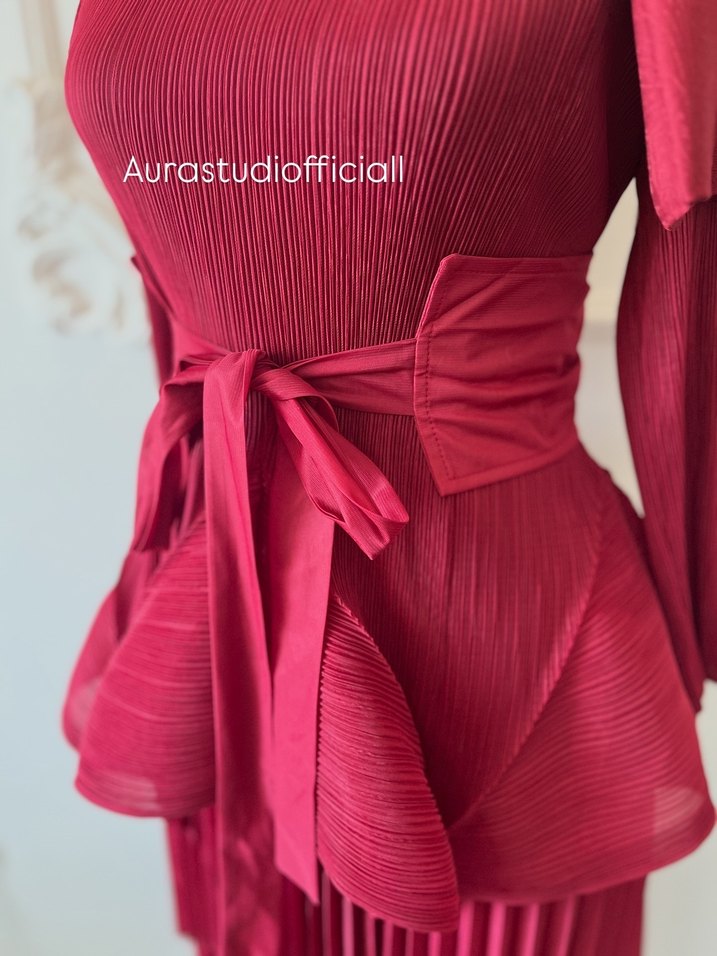 Bordo Piliseli Uzun Kadın Tunik - Görsel 3