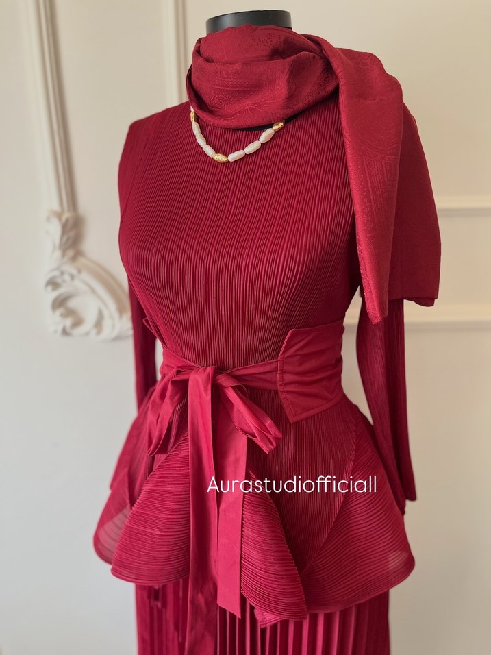 Bordo Piliseli Uzun Kadın Tunik - Görsel 2