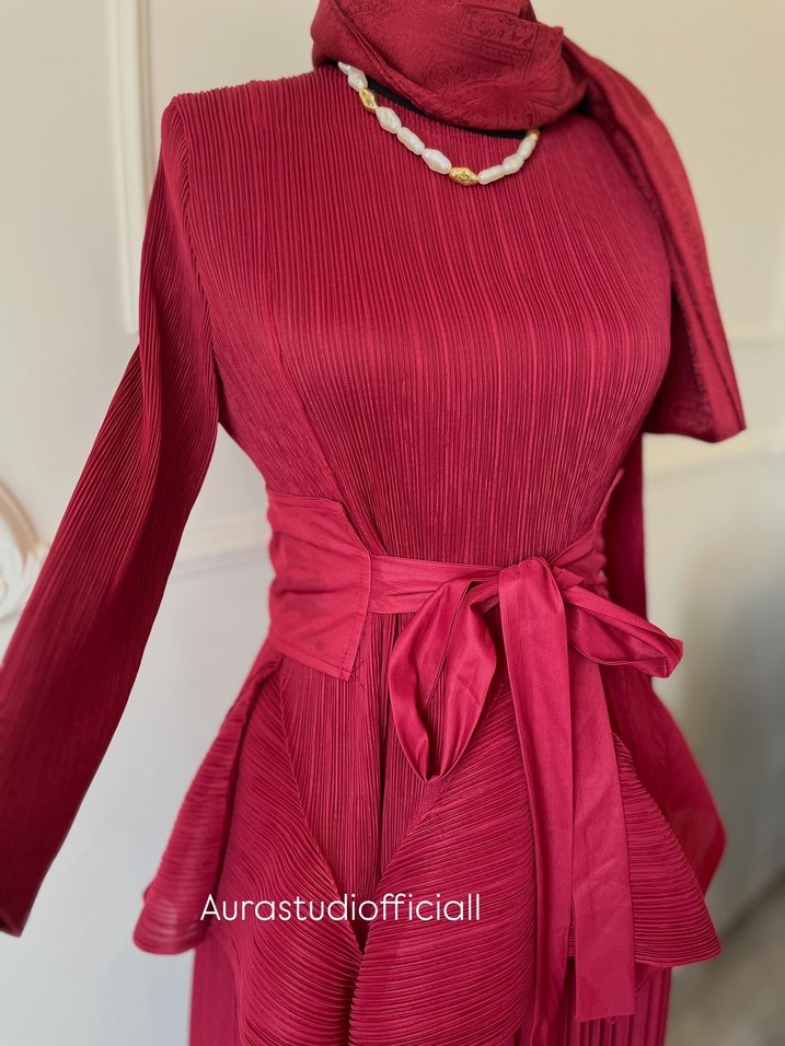 Bordo Piliseli Uzun Kadın Tunik - Görsel 4