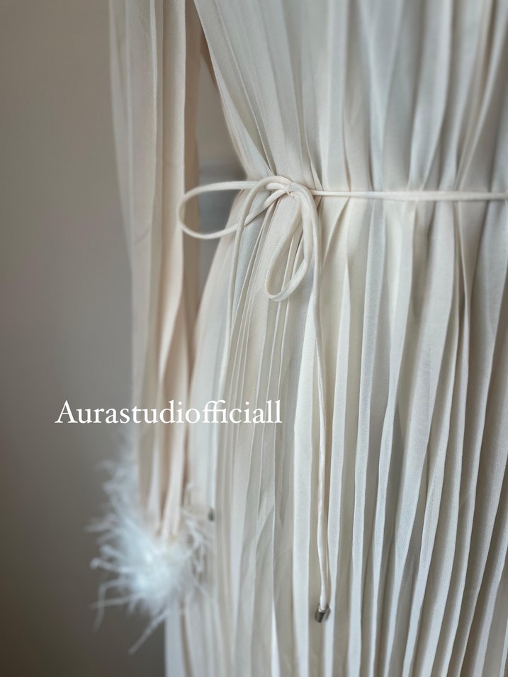 Uzun Piliseli ekru Elbisesi - Görsel 2