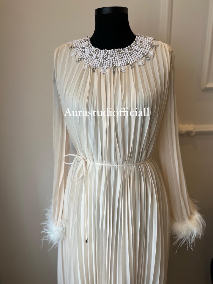 Uzun Piliseli ekru Elbisesi - Görsel 5