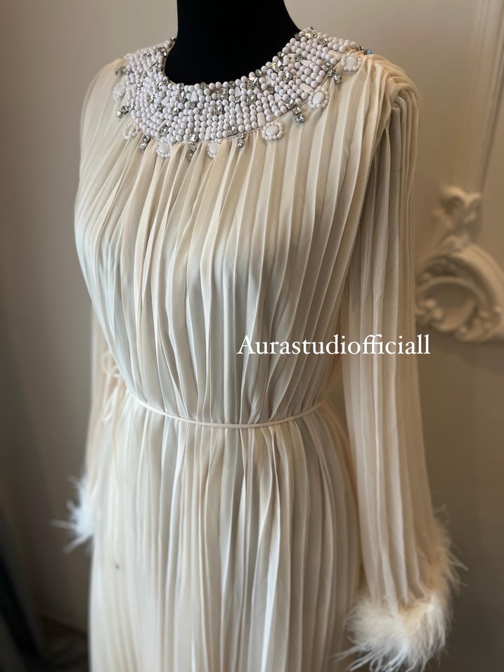 Uzun Piliseli ekru Elbisesi - Görsel 4