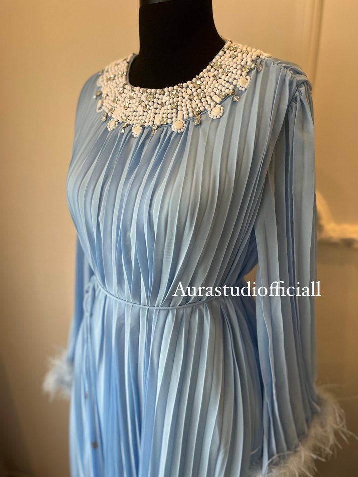 Mavi Piliseli ithal Elbise - Görsel 5