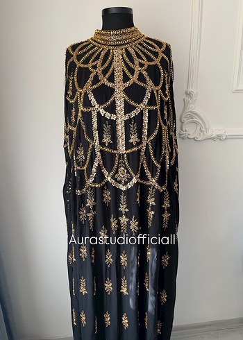 İthal boncuklu tasarım pelerin abaya - Görsel 3