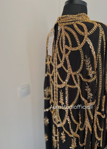 İthal boncuklu tasarım pelerin abaya - Görsel 5