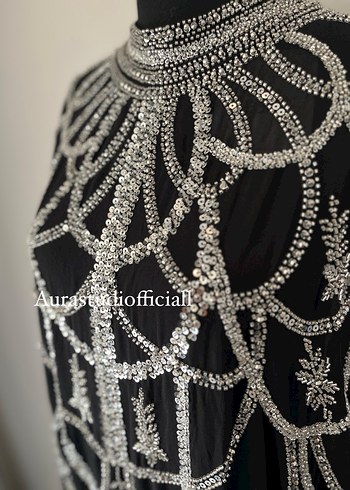 İthal boncuklu tasarım pelerin abaya - Görsel 6