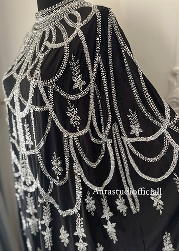 İthal boncuklu tasarım pelerin abaya - Görsel 5