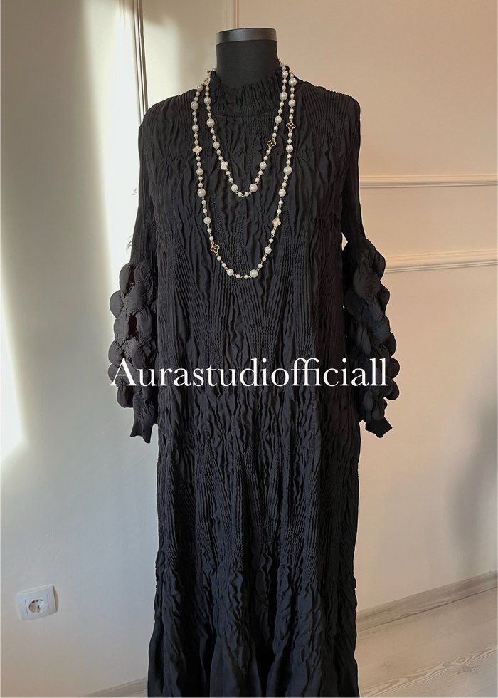 İthal Bürümcük Detaylı Elbise - Görsel 4