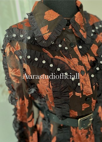 İthal Fırfırlı Taş Detaylı Elbise - Görsel 4