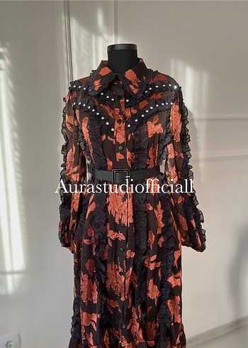 İthal Fırfırlı Taş Detaylı Elbise - Görsel 2