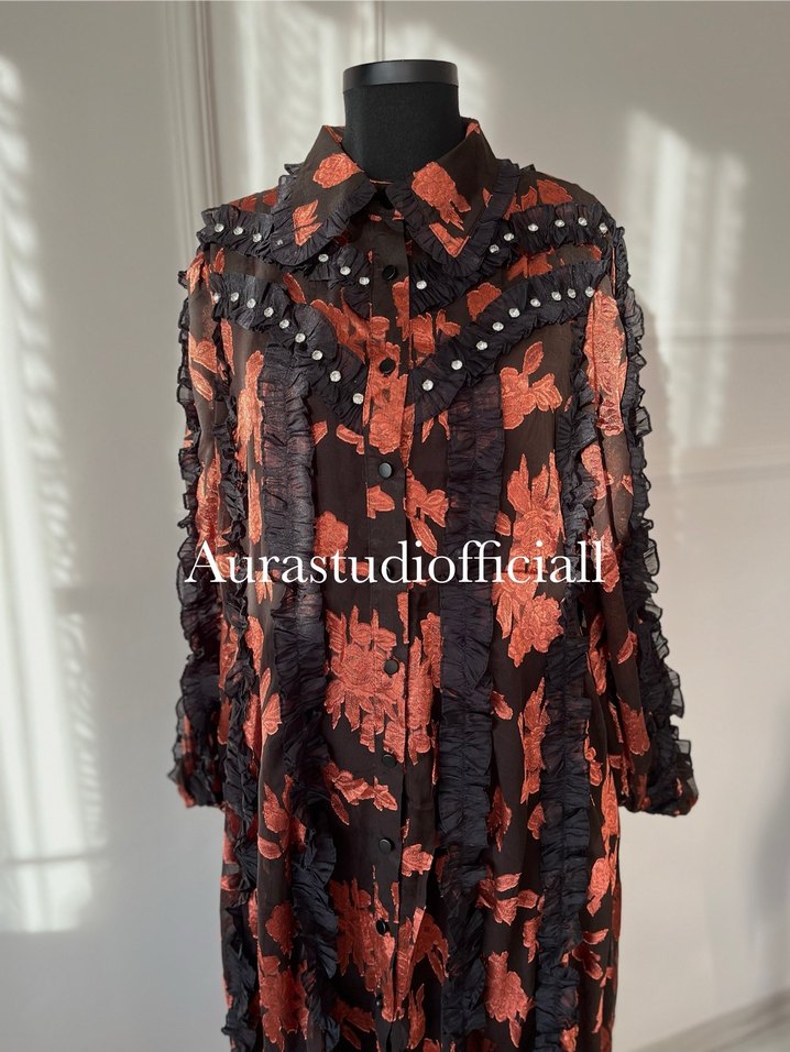 İthal Fırfırlı Taş Detaylı Elbise - Görsel 5